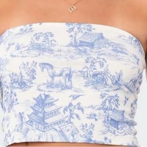 Edikted Blue and White Scenic Crop Top